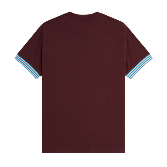 Fred Perry Striped Cuff T-Shirt in Oxblood