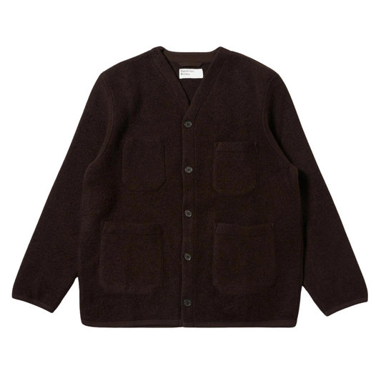 Universal Works Wool Fleece Cardigan in Brown