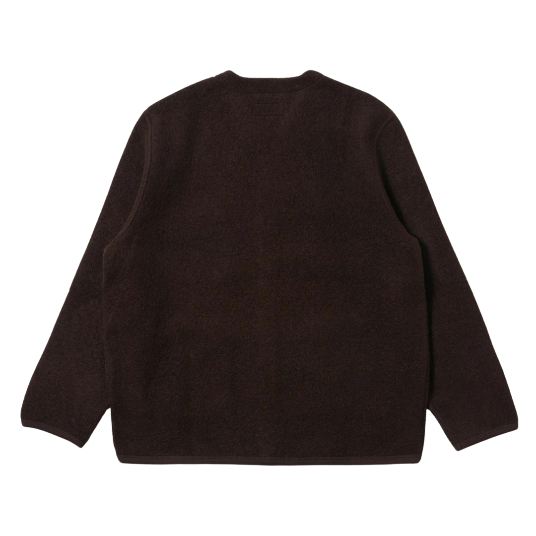 Universal Works Wool Fleece Cardigan in Brown