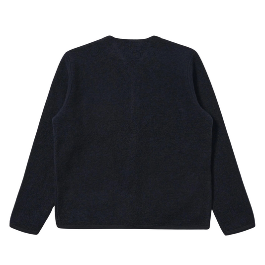 Universal Works Wool Fleece Cardigan in Navy
