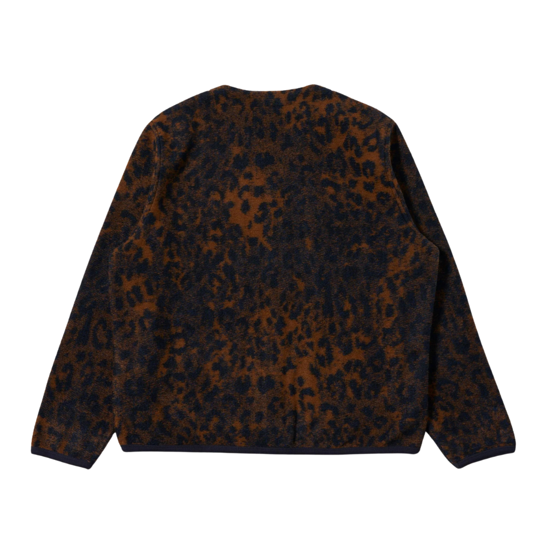 Universal Works Wool Fleece Cardigan in Dark Navy/Brown