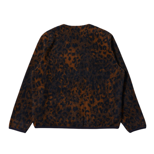 Universal Works Wool Fleece Cardigan in Dark Navy/Brown