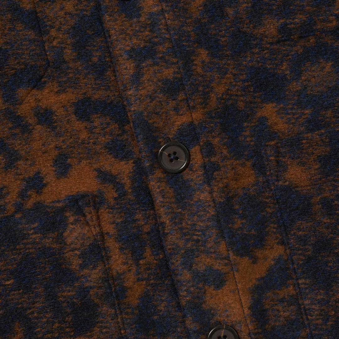 Universal Works Wool Fleece Cardigan in Dark Navy/Brown