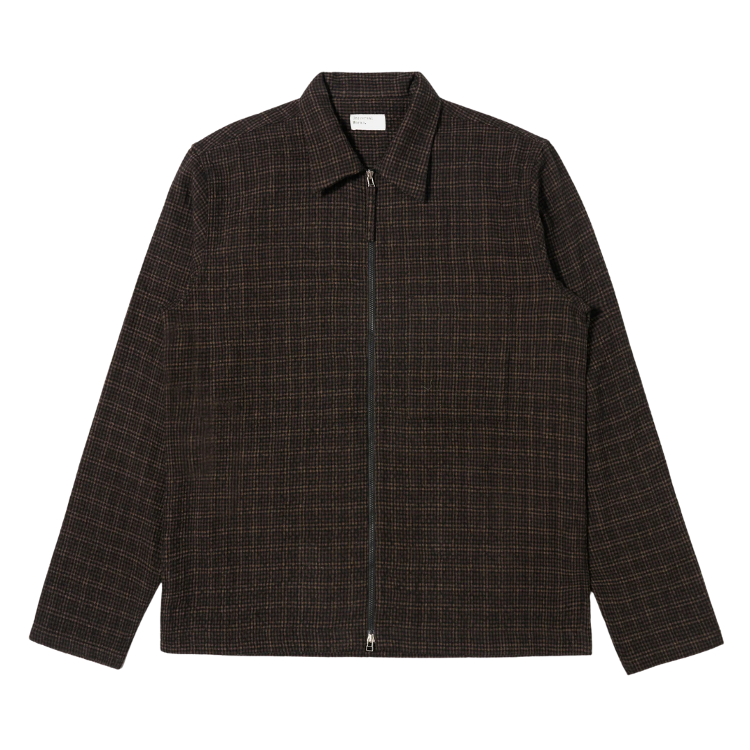 Universal Works Checked Zip Shirt in Brown
