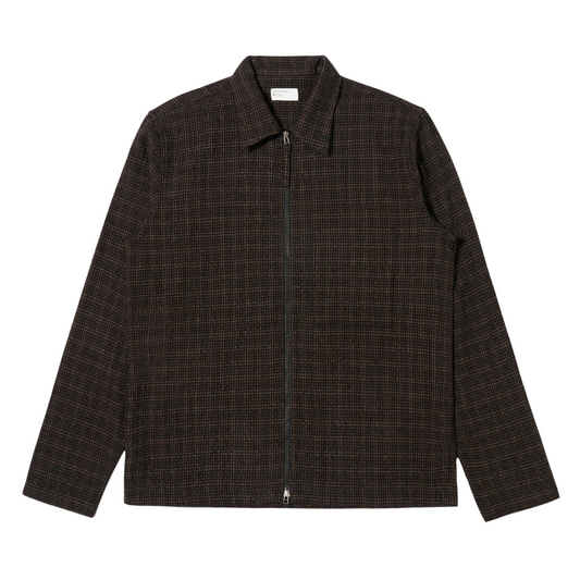 Universal Works Checked Zip Shirt in Brown