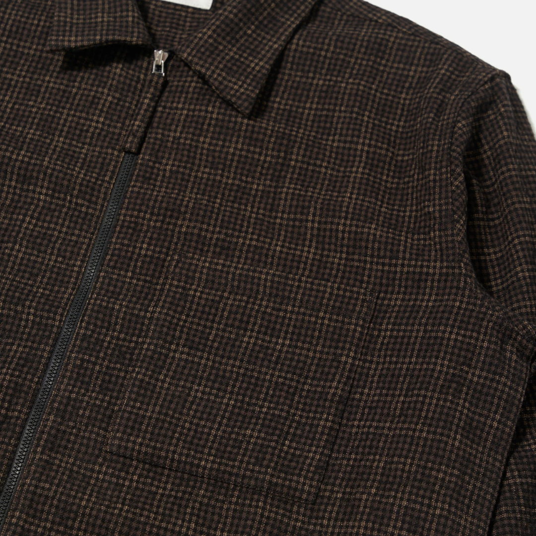 Universal Works Checked Zip Shirt in Brown