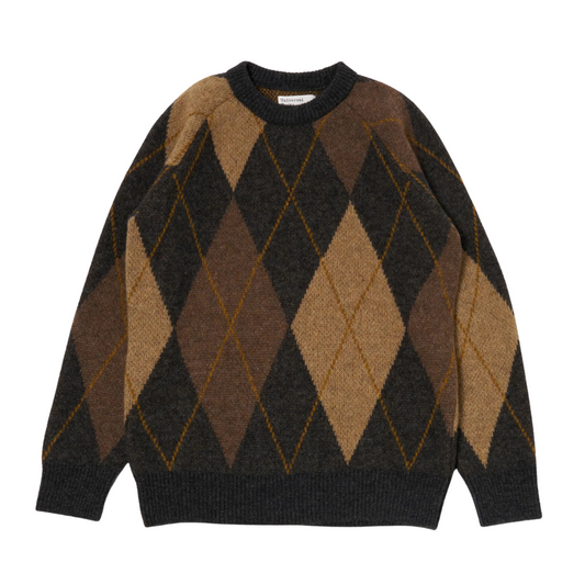 Universal Works Alpaca Argyll Crew in Brown