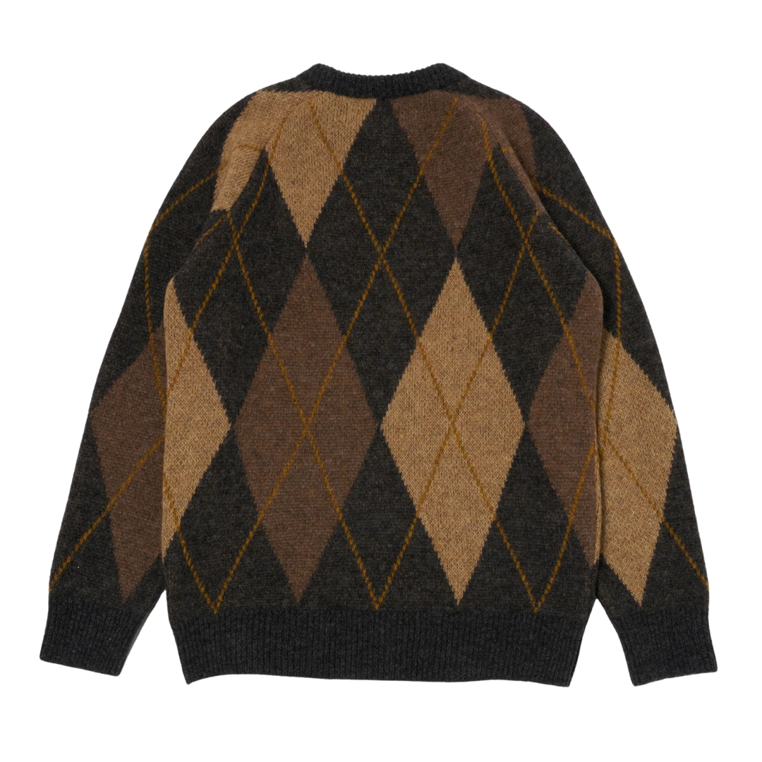 Universal Works Alpaca Argyll Crew in Brown