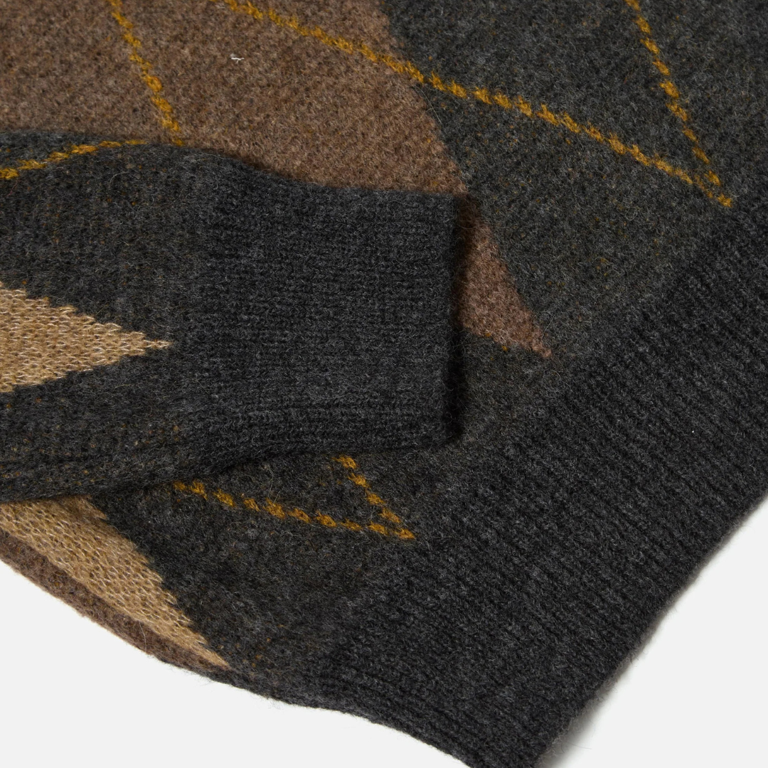 Universal Works Alpaca Argyll Crew in Brown