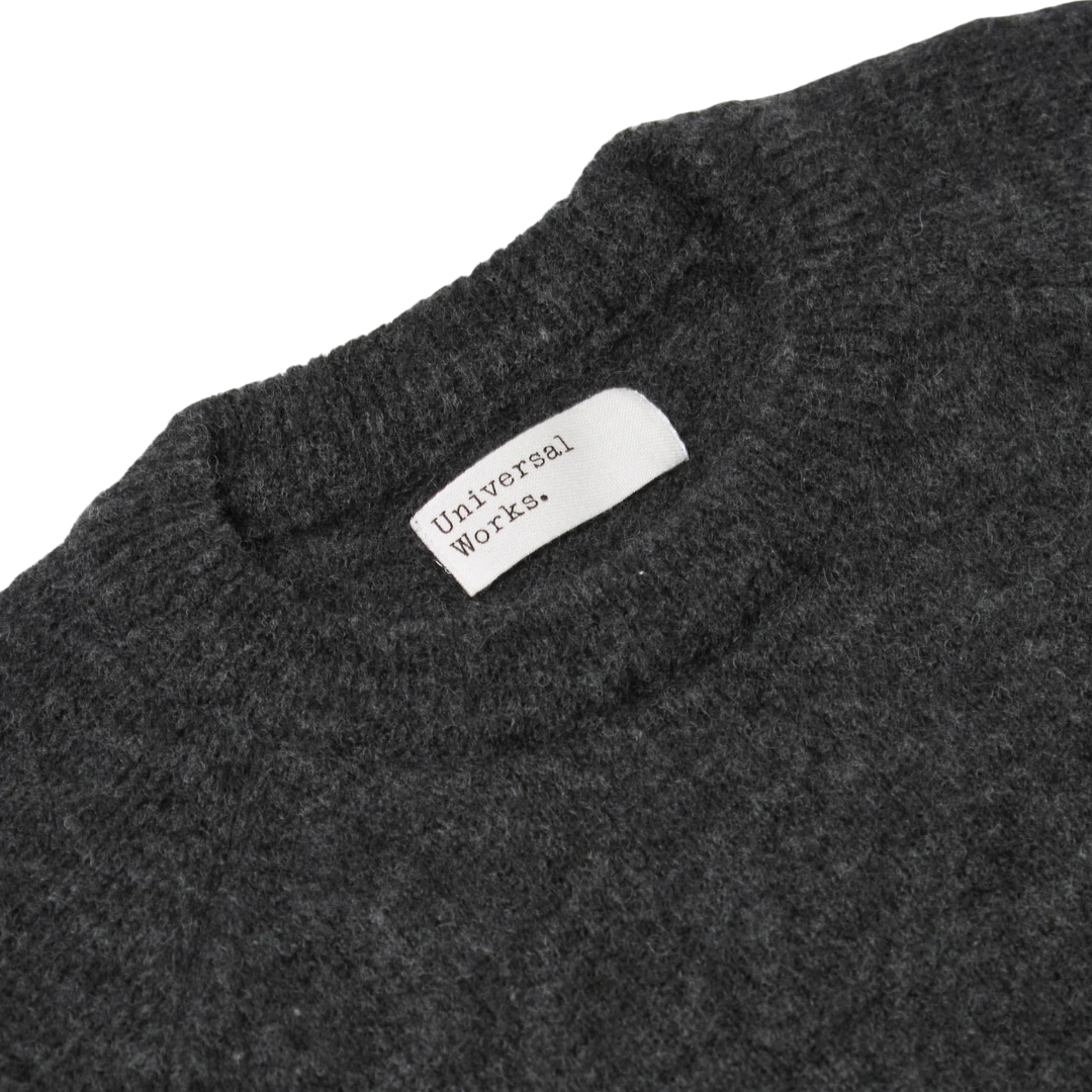 Universal Works Alpaca Lyon Crew in Charcoal