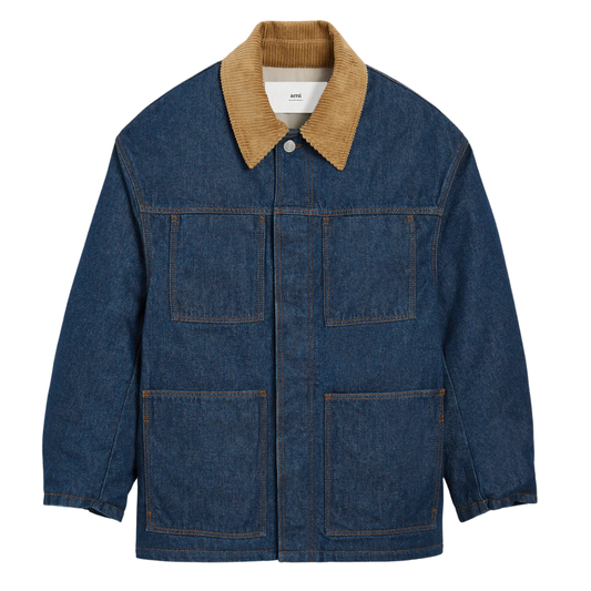 AMI Padded Denim Worker Jacket in Indigo Blue