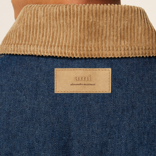 AMI Padded Denim Worker Jacket in Indigo Blue