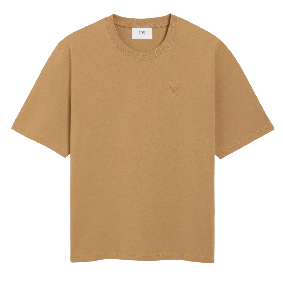 AMI Embossed Logo Tee in Camel
