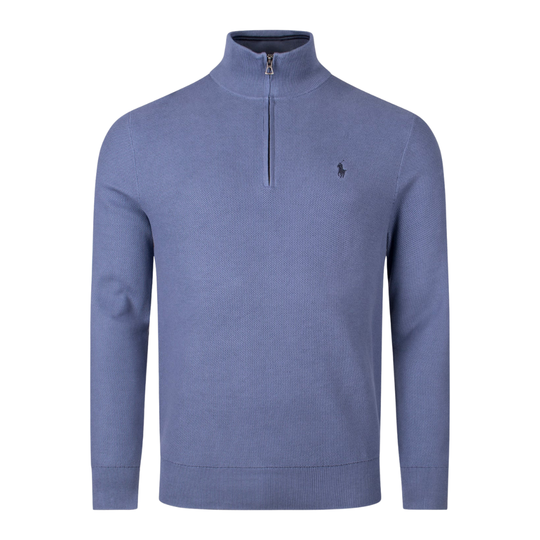 Ralph Lauren Textured Knit Quarter Zip Jumper in Capri Blue