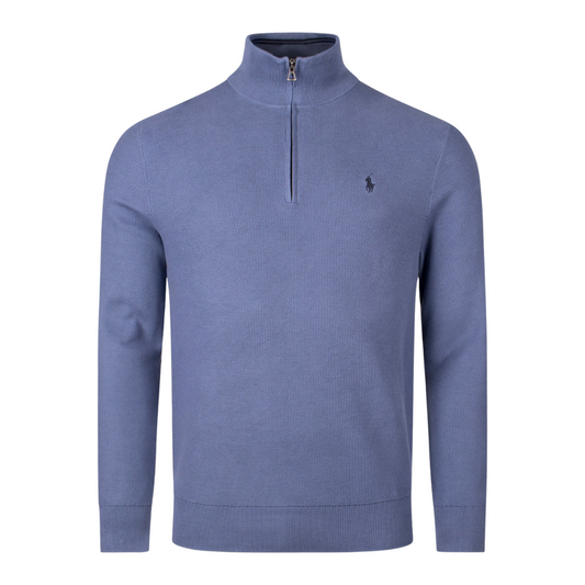 Ralph Lauren Textured Knit Quarter Zip Jumper in Capri Blue