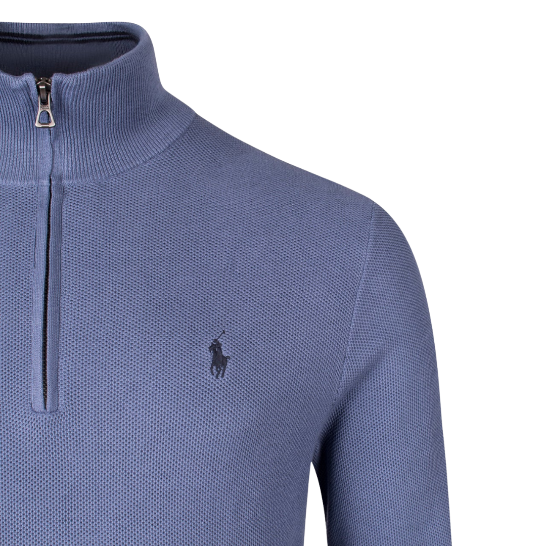 Ralph Lauren Textured Knit Quarter Zip Jumper in Capri Blue
