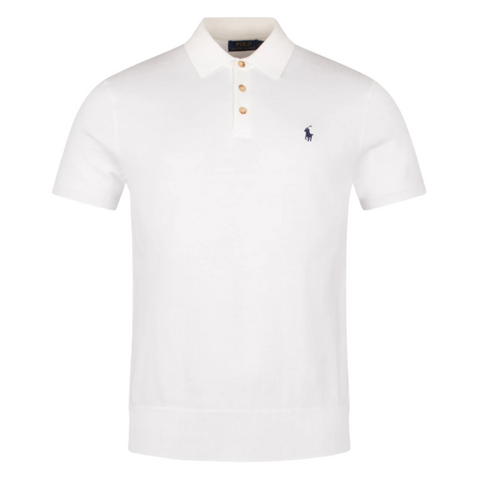 Ralph Lauren Short Sleeve Knitted Polo in Deckwash White