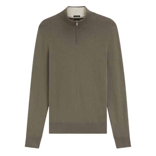 Boss H-Hemarlo Quarter Zip Sweater in Open Brown