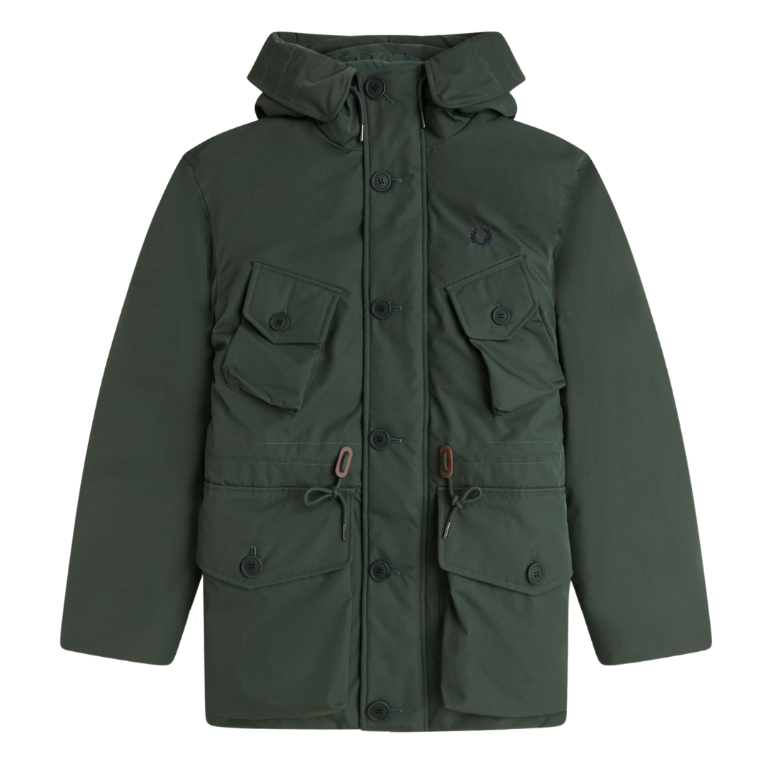 Fred Perry Patch Pocket Puffer Jacket in Court Green