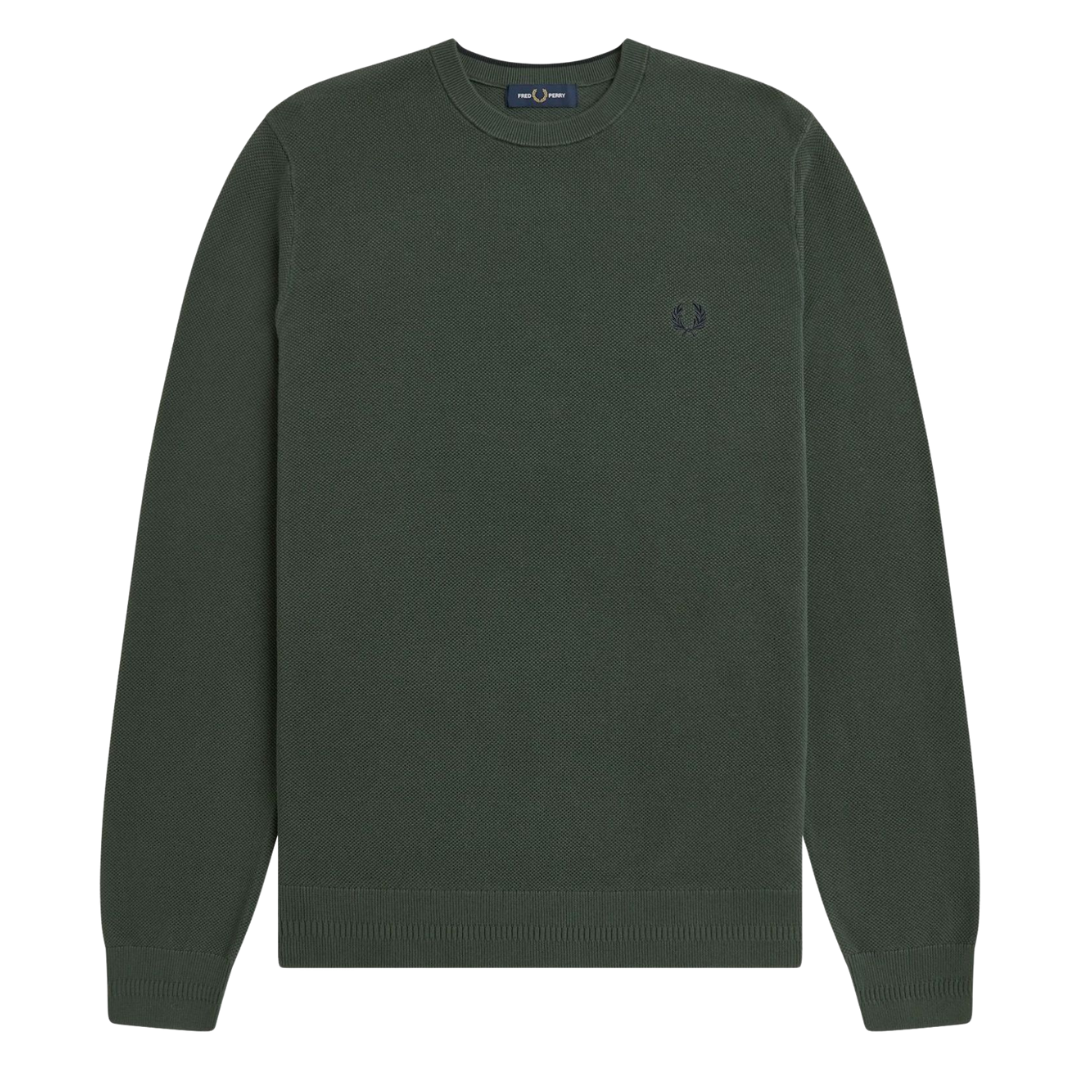 Fred Perry Pique Stitch Knitted Jumper in Court Green