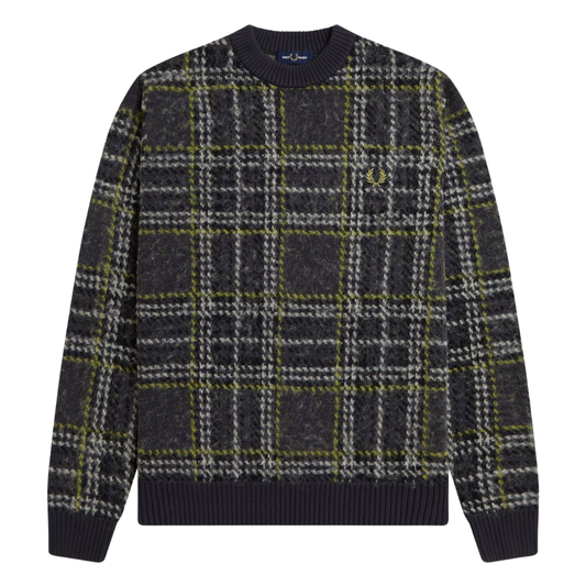 Fred Perry Brushed Tartan Jumper in Anchor Grey