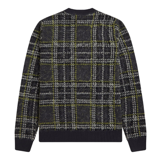 Fred Perry Brushed Tartan Jumper in Anchor Grey