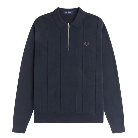 Fred Perry Tonal Stripe Knitted Polo Shirt in Navy