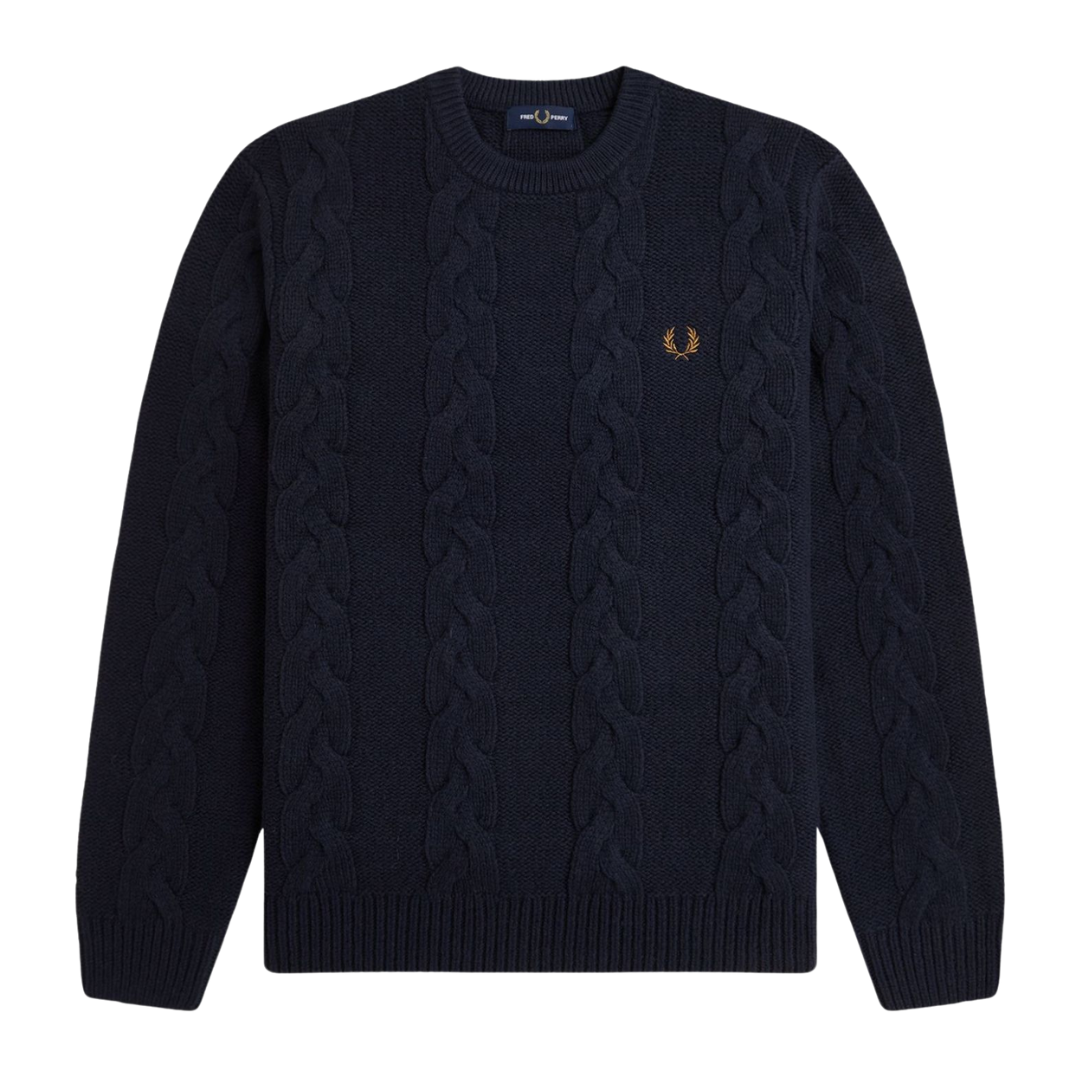 Fred Perry Chunky Cable Knitted Jumper in Navy