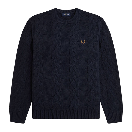 Fred Perry Chunky Cable Knitted Jumper in Navy