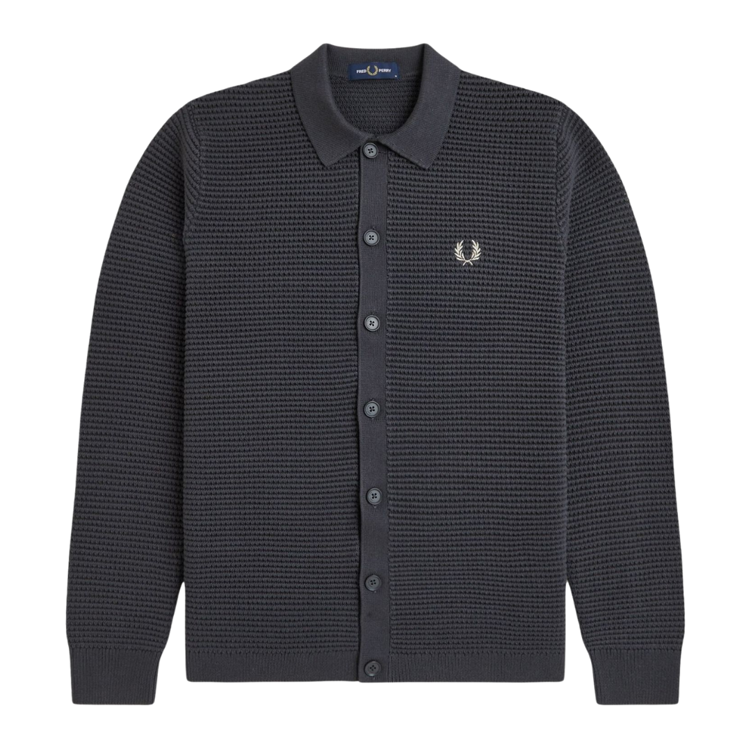 Fred Perry Pointelle Button Through Cardigan in Anchor Grey