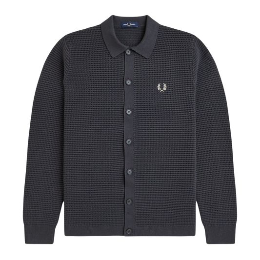Fred Perry Pointelle Button Through Cardigan in Anchor Grey