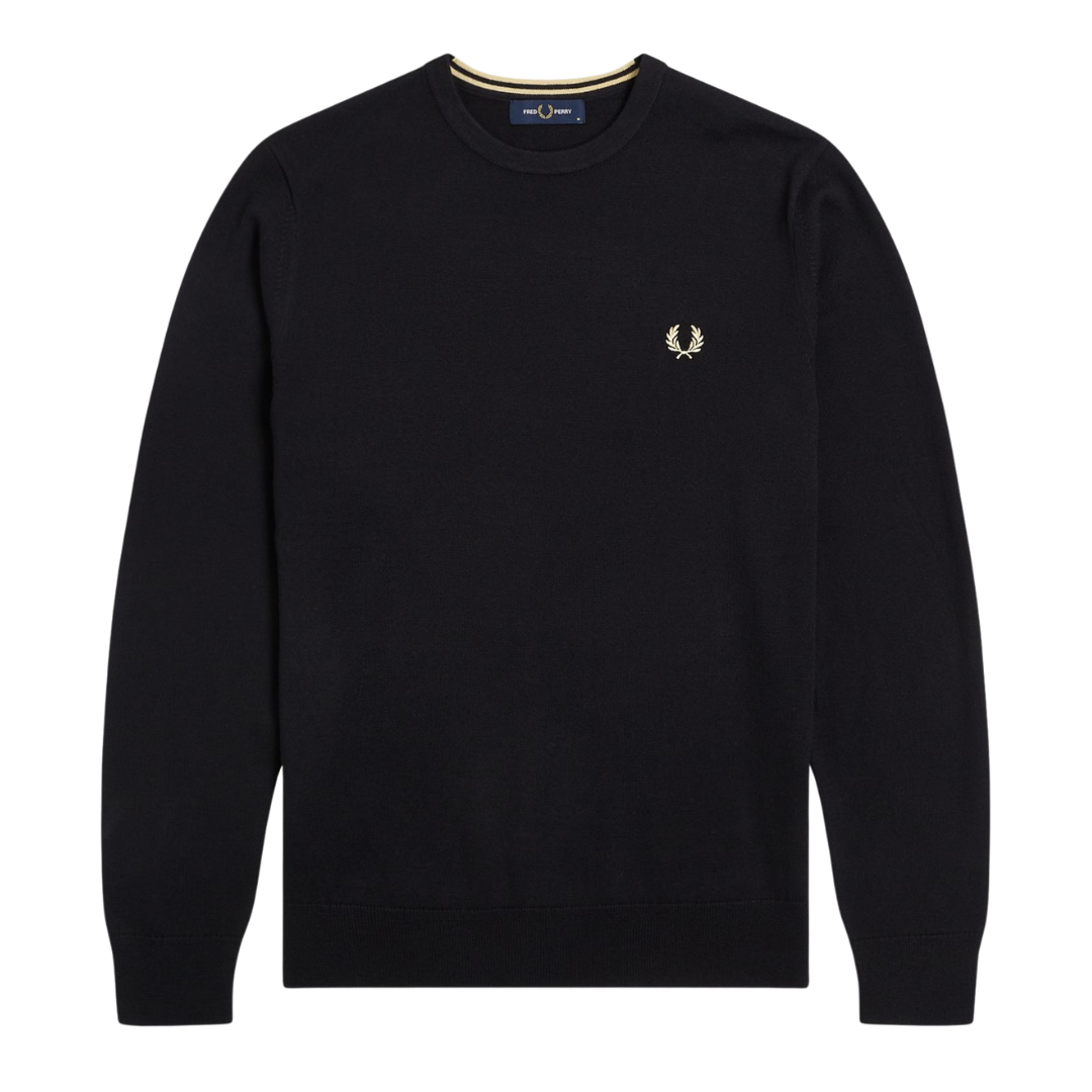 Fred Perry Classic Crewneck Knitted Jumper in Black