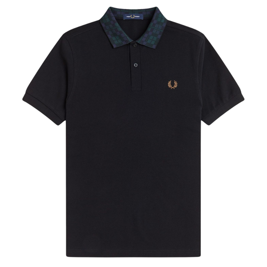 Fred Perry Blackwatch Tartan Collar Polo Shirt in Black