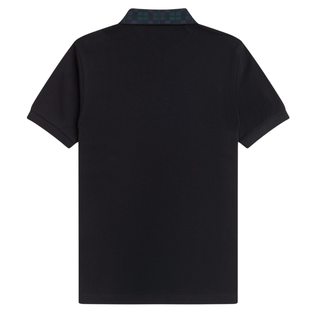 Fred Perry Blackwatch Tartan Collar Polo Shirt in Black
