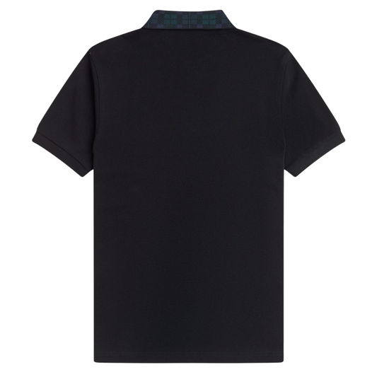 Fred Perry Blackwatch Tartan Collar Polo Shirt in Black