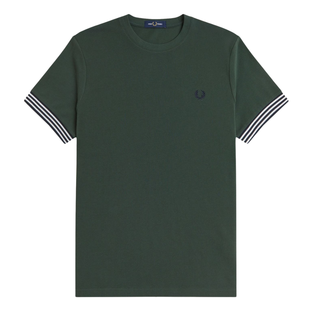 Fred Perry Striped Cuff T-Shirt in Court Green