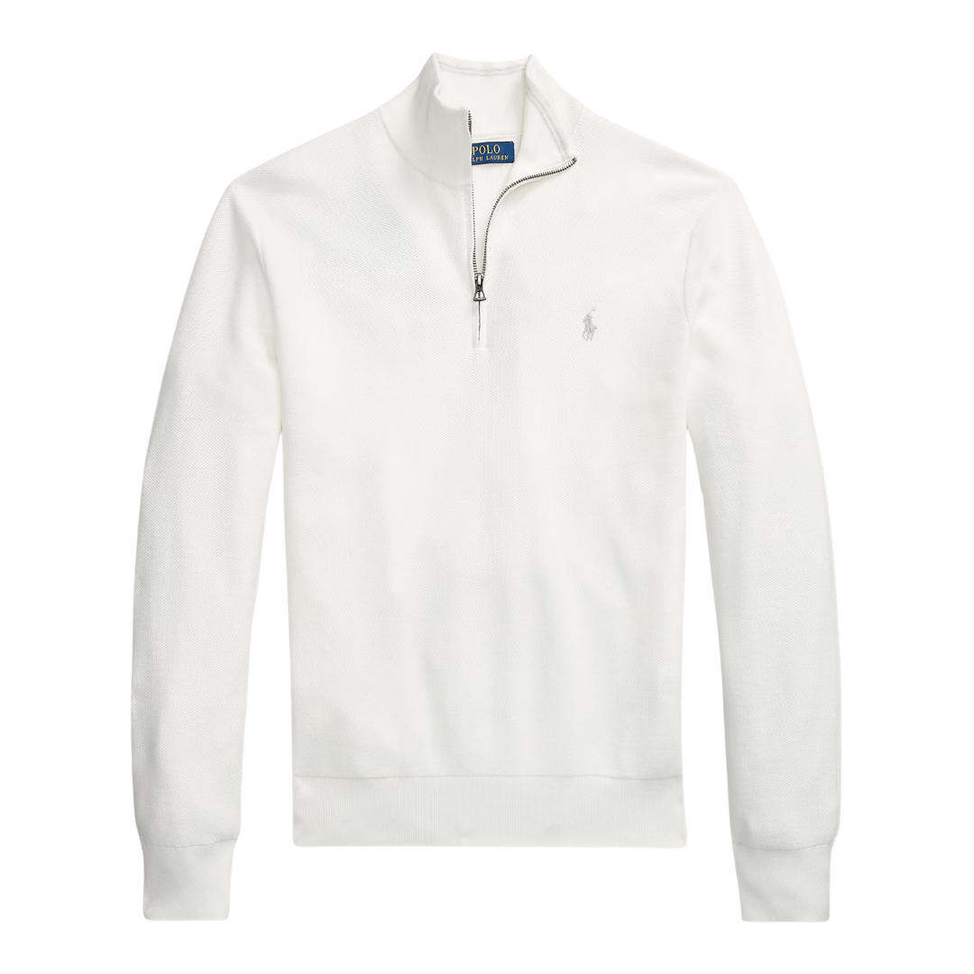 Pull en maille Ralph Lauren à col zippé, coloris blanc Deckwash