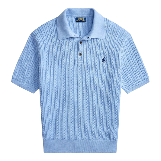 Ralph Lauren Cable Knitted Polo in Light Blue