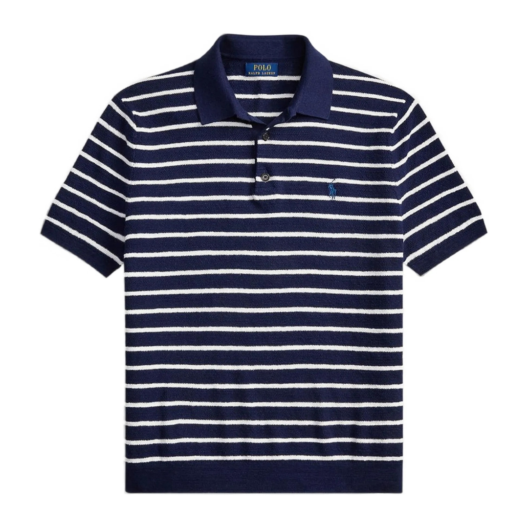 Polo Ralph Lauren en maille rayée à manches courtes - coloris marine
