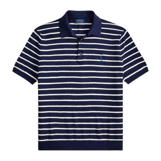 Ralph Lauren Short Sleeve Striped Knitted Polo in Navy