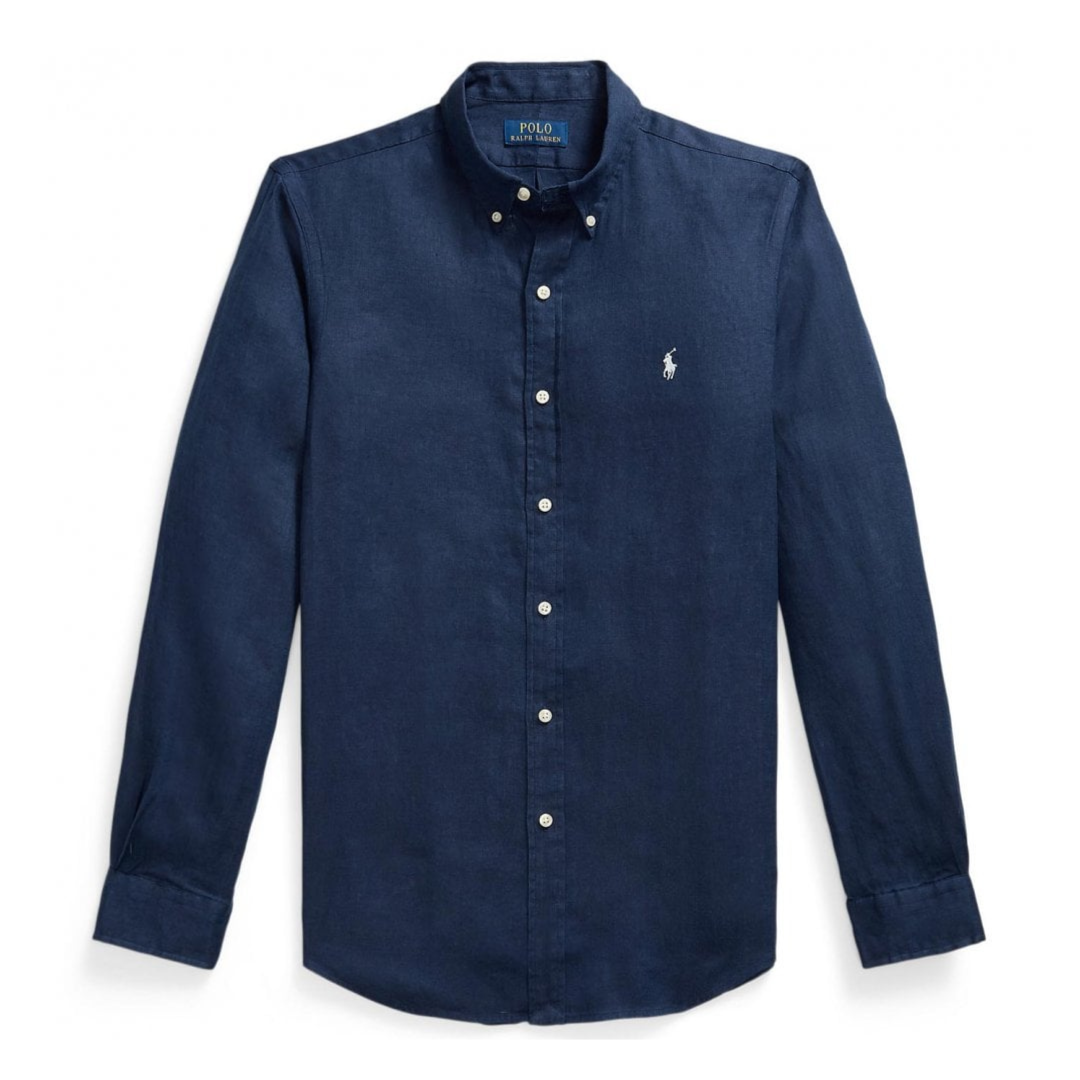 Chemise Ralph Lauren en lin à manches longues bleu marine