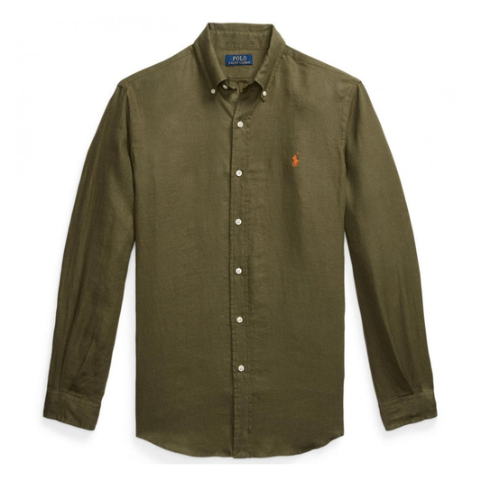 Ralph Lauren Linen Long Sleeve Shirt in Armadillo Green