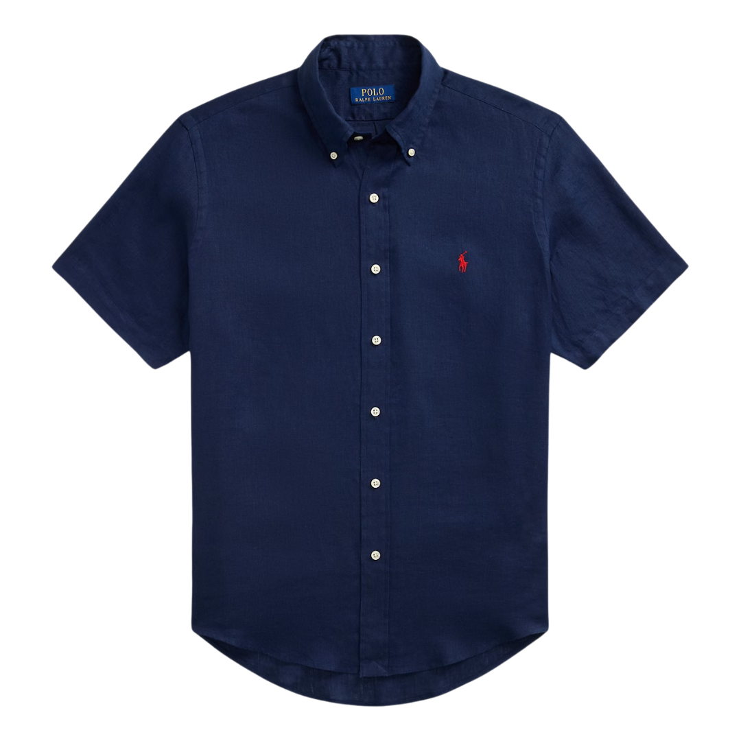 Chemise Ralph Lauren en lin à manches courtes, coloris marine
