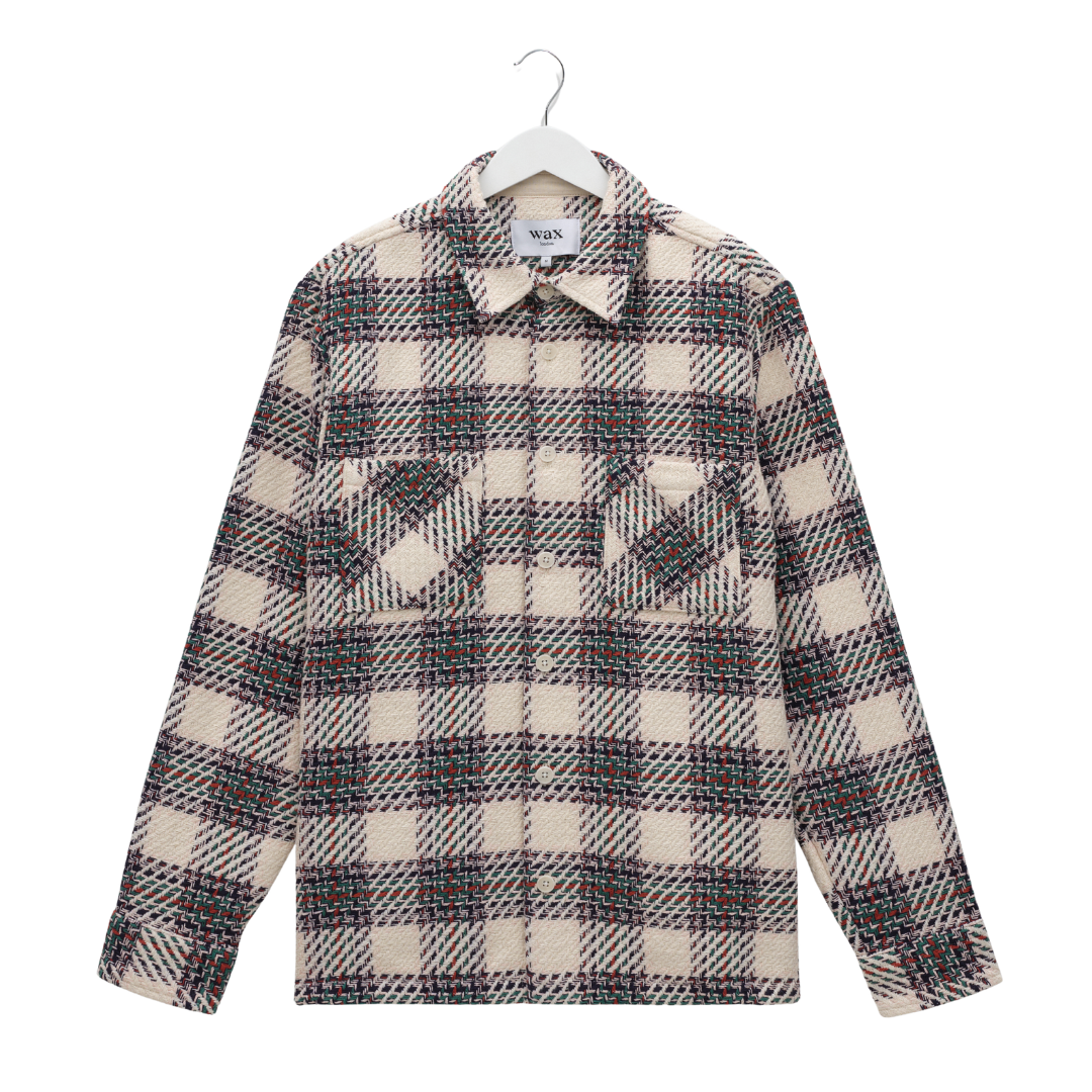 Wax London Whiting Overshirt in Ecru/Green