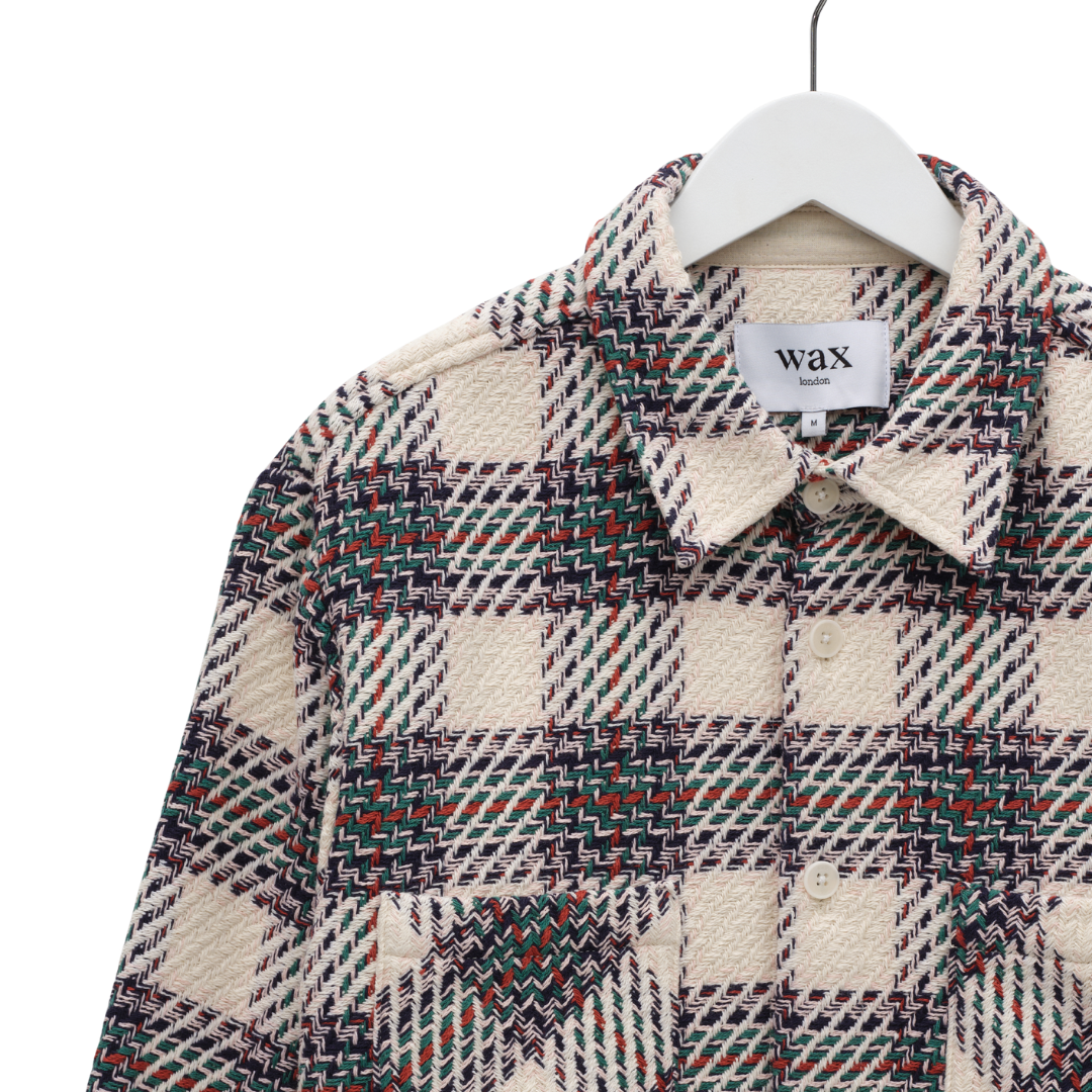 Wax London Whiting Overshirt in Ecru/Green