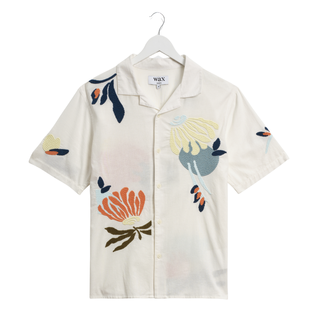Wax London Chunky Stitch Flower Didcot Shirt in Ecru