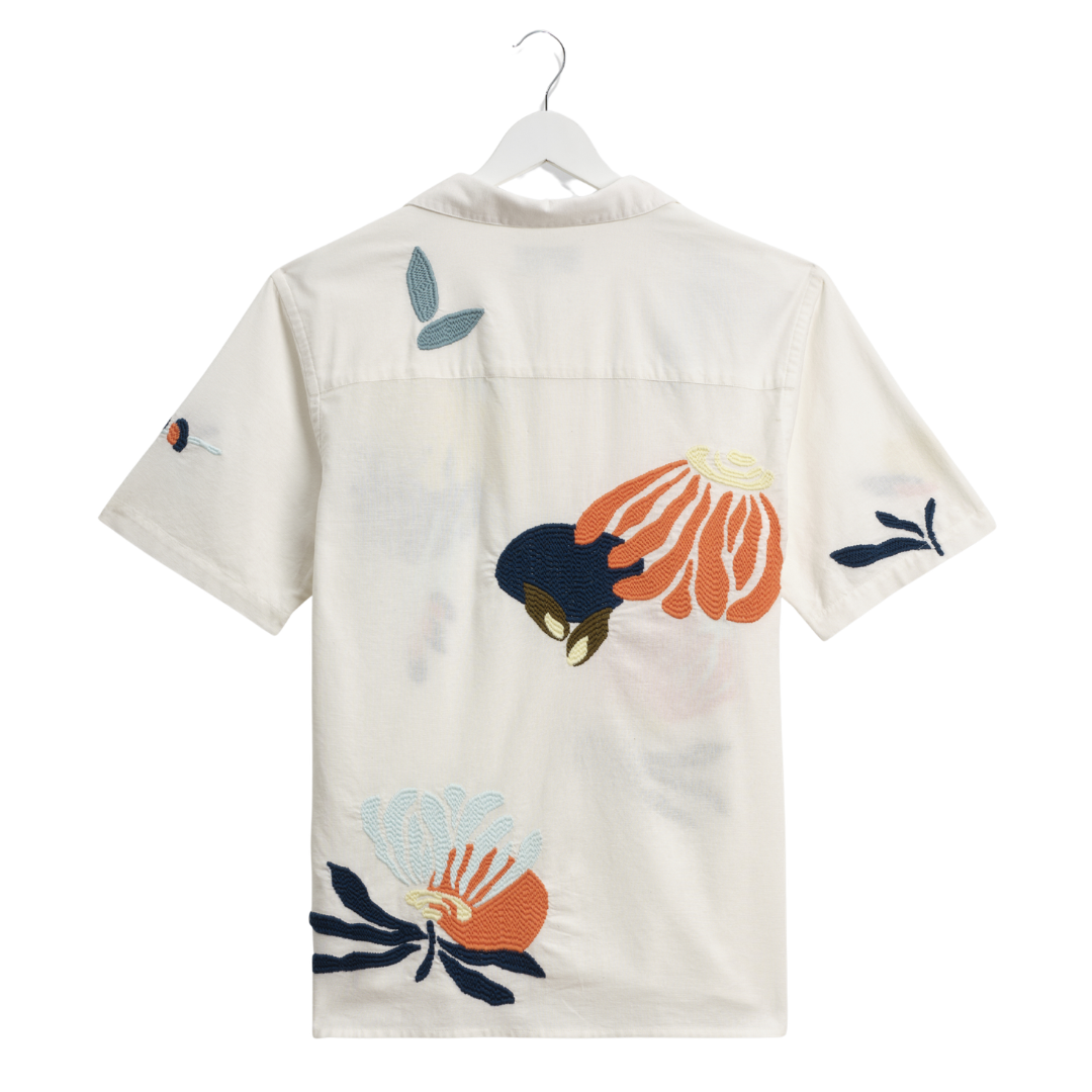 Wax London Chunky Stitch Flower Didcot Shirt in Ecru
