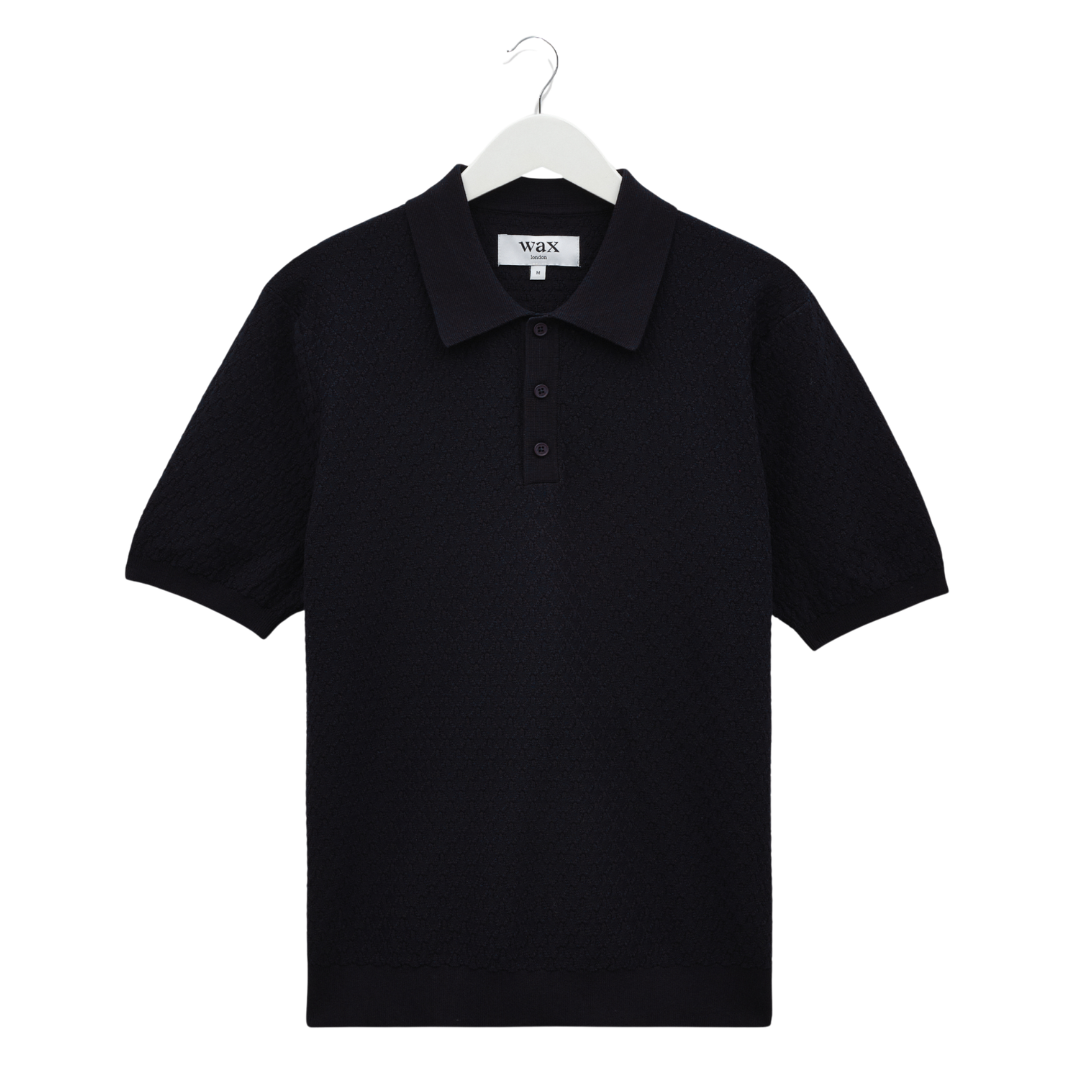 Wax London Naples Knitted Polo in Navy