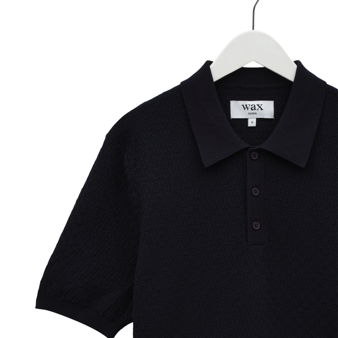 Wax London Naples Knitted Polo in Navy