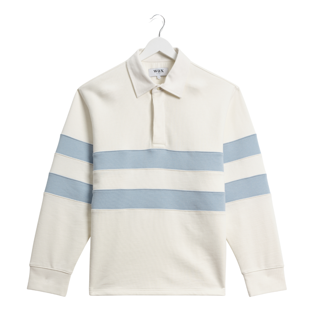 Wax London Rowhill Rugby Shirt in Ecru/Light Blue&nbsp;